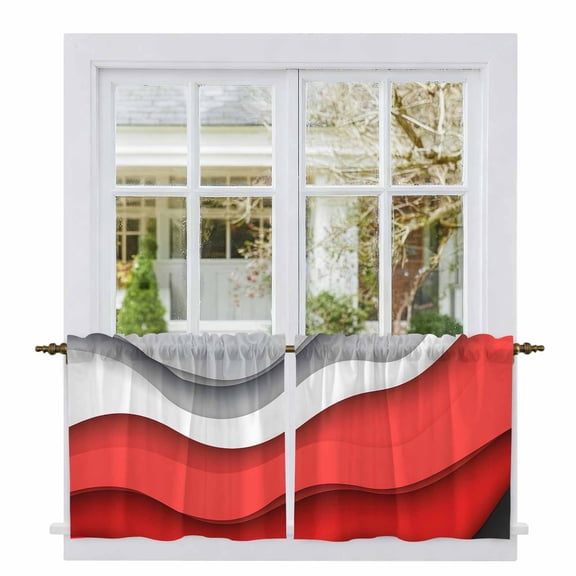 Red Grey Ombre Tier Curtains, Modern Abstract Moire Art Geometric Light Filtering Kitchen Curtains, 2Pcs Rod Pocket Half Window Treatments Panels for Sink Cafe Cabinet Camper 27.5x24 Inches