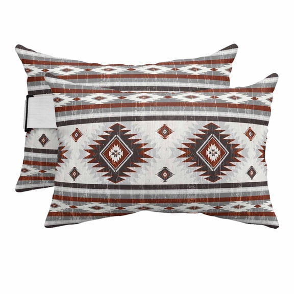 Red Grey Outdoor Chaise Lounge Pillows Southwestern Native Aztec Ethnic Style Geometric Lumbar Pillows with Insert Adjustable Elastic Strap Headrest Pillow for Recliner Patio Chair 2 Pack 11x16 Inch