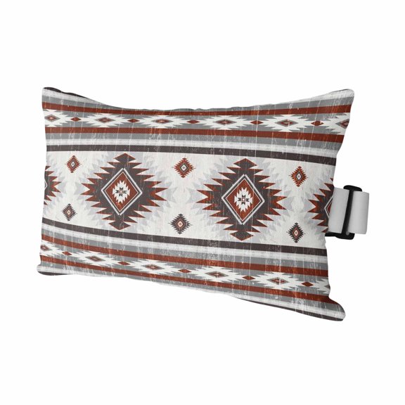 Red Grey Outdoor Chaise Lounge Pillows Southwestern Native Aztec Ethnic Style Geometric Lumbar Pillows with Insert Adjustable Elastic Strap Headrest Pillow for Recliner Patio Chair 1 Pack 11x16 Inch