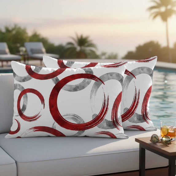 Red Grey Outdoor Pillow Covers 20x12 Inch Lumbar Pillow Covers Set of 2 Waterproof Decorative Throw Pillow Cases Geometric Circle Modern Abstract Simple Art Cushion Covers for Patio Furniture Garden