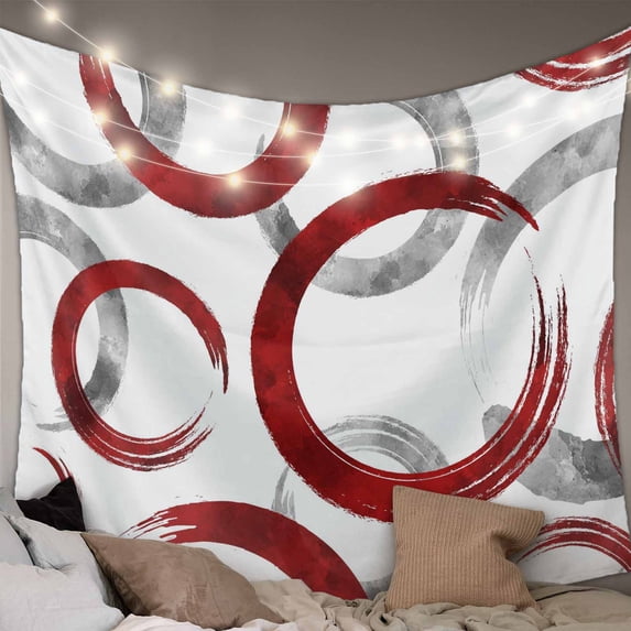 Red Grey Small Tapestry for Bedroom Wall Hanging Tapestry, Geometric Circle Modern Abstract Simple Art Ceiling Backdrop Tapestries Poster Blanket Wall Decor for Teens Room Living Room Dorm 23" x 28"