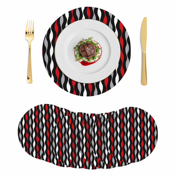 Red Grey Striped Round 13 Inch Placemats Set of 8, Modern Abstract Geometric Stripes HeatResistant Non Slip Place Mats for Dining Table, Wipeable Braided Kitchen Table Mats for Housewarming