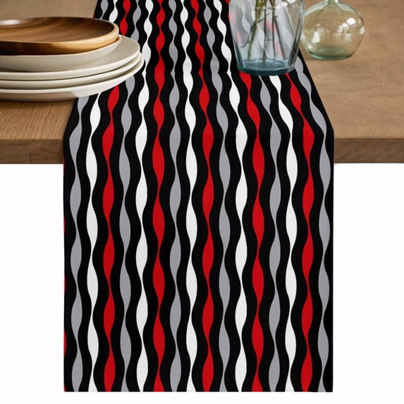 Red Grey Striped Table Runner 70 Inches, Modern Abstract Geometric Stripes Bed Runner Dresser Scarves Tabletop for Indoor Outdoor Parties/Ceremony/Banquet, 13" x 70"