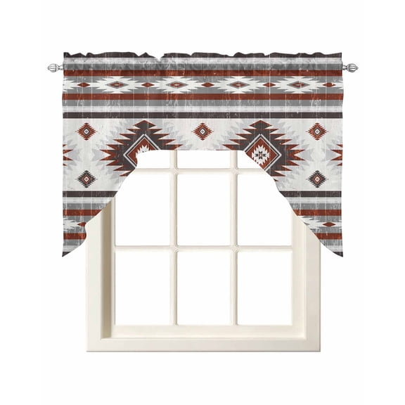 Red Grey Swag Valance and Tier Curtains Set Southwestern Native Aztec Ethnic Style Geometric Kitchen Curtains 3 Piece Set Rod Pocket Panels for Bedroom Cafe 56x36 inch