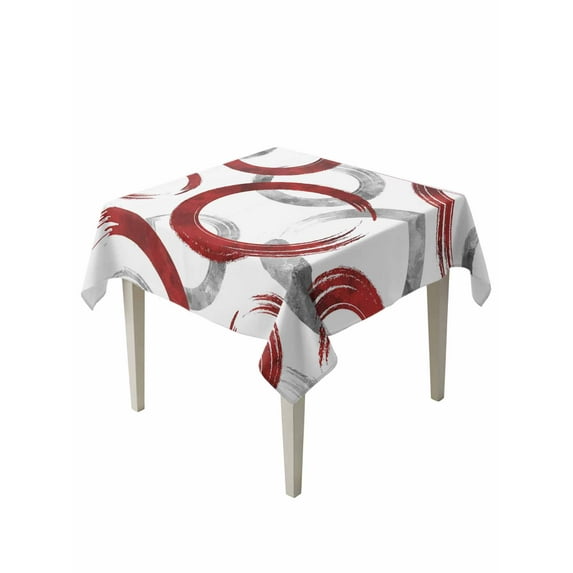 Red Grey Table Cloth, Geometric Circle Modern Abstract Simple Art Waterproof Tablecloth for Square Tables, Reusable Washable Fabric Table Cover for Restaurant Kitchen Dining Tables 60"x60"