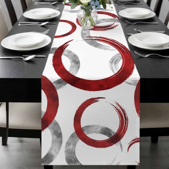 Red Grey Table Runner 72 Inches Long, Geometric Circle Modern Abstract Simple Art Kitchen Coffee Dining Table Decoration for Home Party Birthday Wedding Home Decor 14x72 Inches