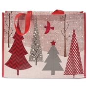 Red & Grey Trees Large Shopping Tote Bag - 13" x 16" x 5" Reusable Durable Gift Bag, Lightweight, Eco-Friendly