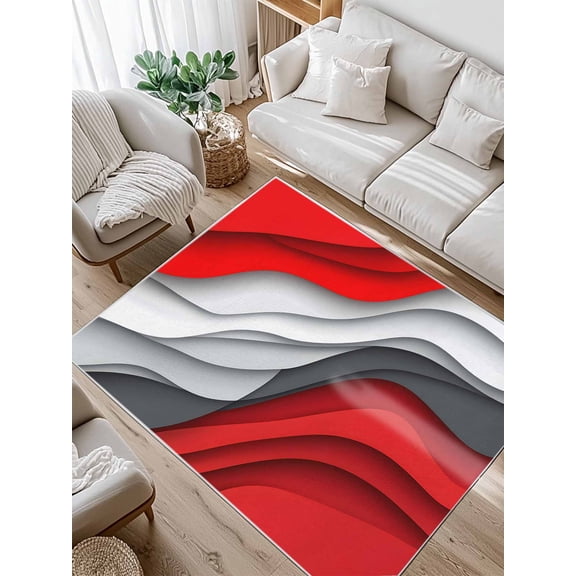 Red Grey Waves Area Rug for Bedroom 2.7x5 Ft Abstract Water Ripple Modern Gradient Super Soft fuzzy Throw Rug Non-Slip Fluffy Plush Indoor Floor Carpet for Living Room Nursery Home Decor
