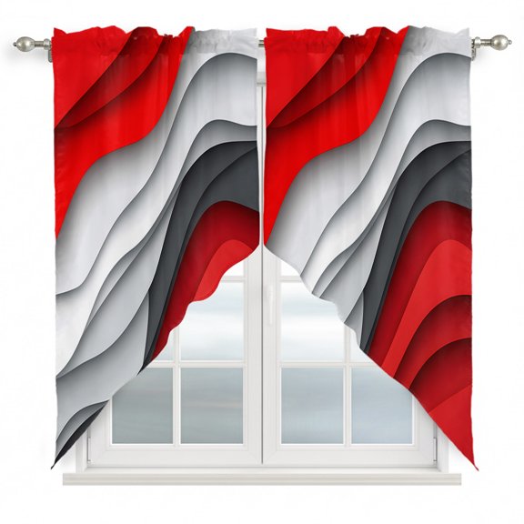 Red Grey Waves Swag Valances for Windows 36 inches Long, Abstract Water Ripple Modern Gradient Swag Curtains Privacy Light Filtering Curtain Tiers for Kitchen Bathroom 28" W x 36" L, 2 Panels