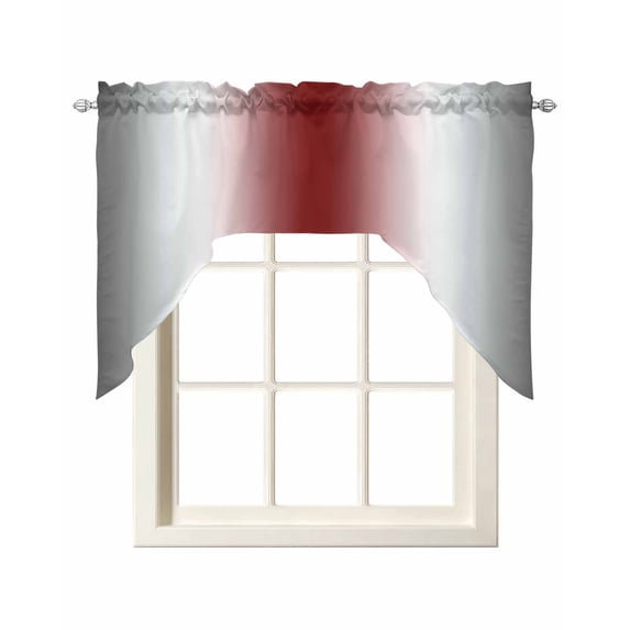 Red Grey White Swag Valances for Windows, Small Curtains Drapes, Farmhouse Ombre Color Modern Simple Kitchen Window Curtains Over Sink Rod Pocket Window Treatment Valance for Bedroom/Bathroom 56"x36"