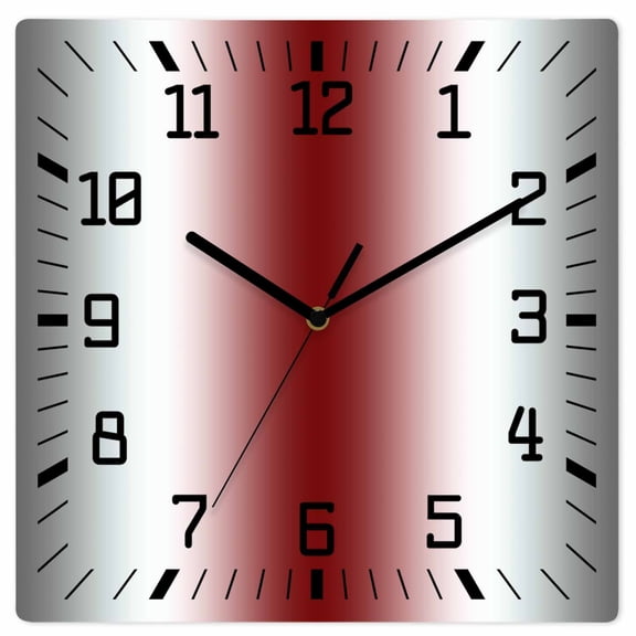 Red Grey White Wooden Wall Clock Silent Non Ticking, Farmhouse Ombre Color Modern Simple Square Wall Clocks Battery Operated, Decor Clock for Home Office, Living Room, Kitchen, 12 Inch