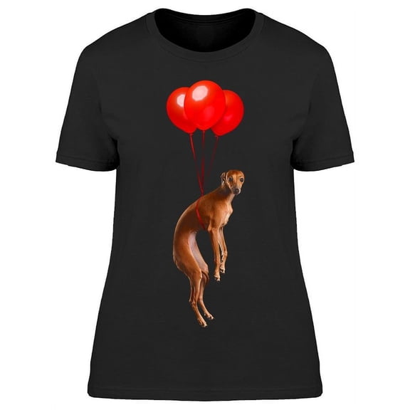 Red Greyhound Balloons Flying T-Shirt Women -Image by Shutterstock, Female Large
