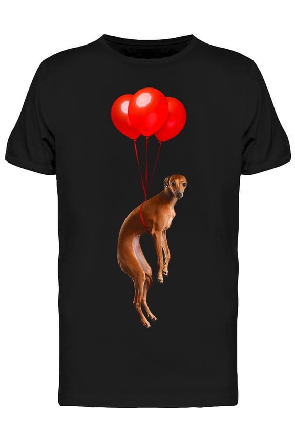 Red Greyhound Flying Balloons T-Shirt Men -Image by Shutterstock, Male Large