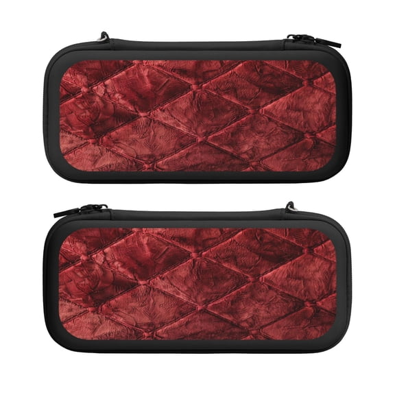 Red Grid, Carrying Case For Nintendo Switch & OLED Version, Eva Lightweight Shockproof Protective Pouch Case for Game Console & Accessories with 10 Game Card Slot & Wristband, Black
