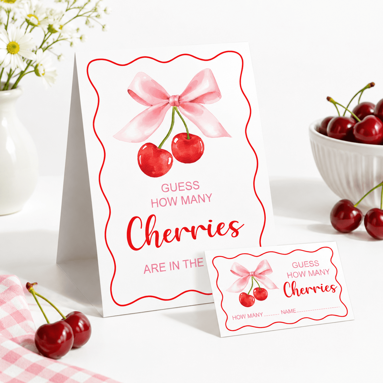 Red Guess How Many Cherries Party Game with 1 Sign and 30 Guess Cards ...