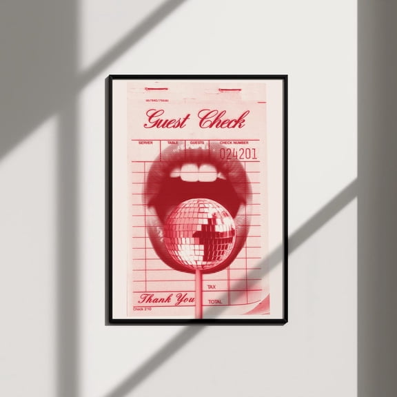 Red Guest Check Coquette Retro 70S Disco Ball Y2K Grunge Poster, Expressive Decorative Theme For Living Room And Gallery Wall Decor