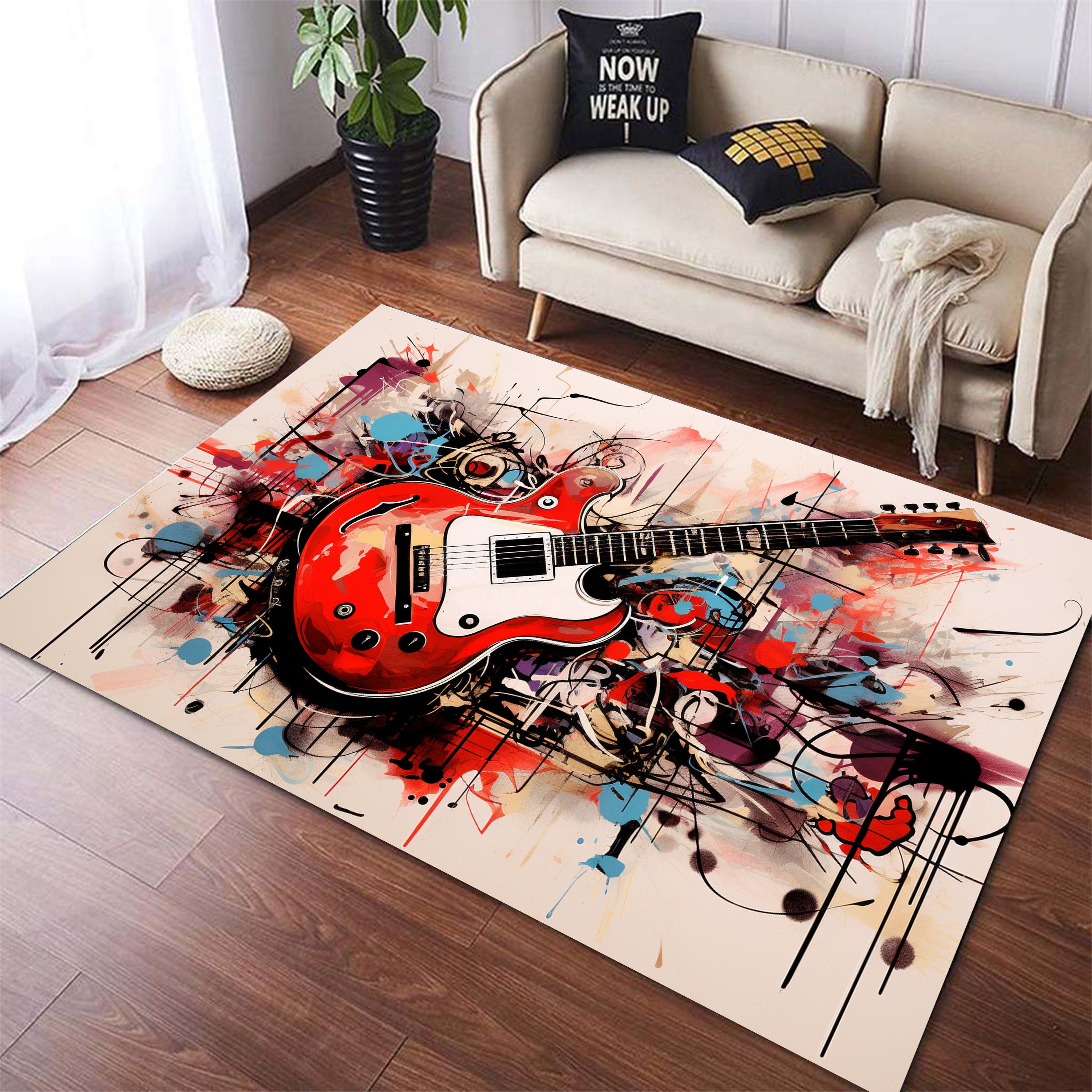 Red Guitar Rug 4x6 ft = 120x180 cm Washable Rug - Walmart.com