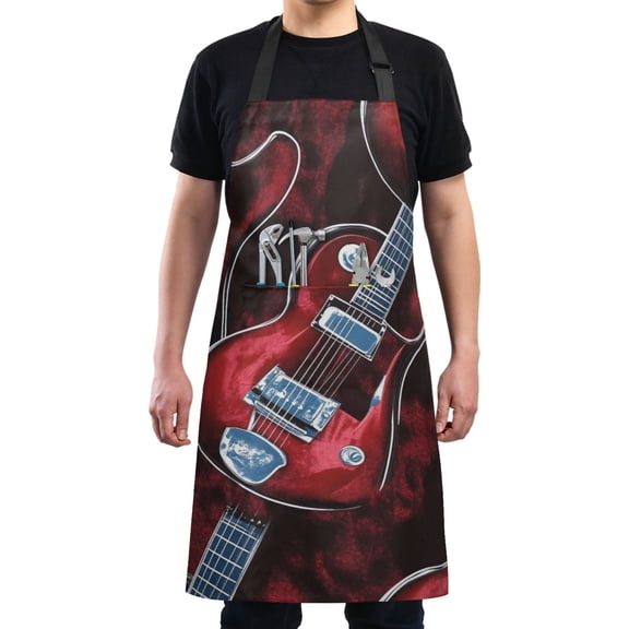 Red Guitars Chef Kitchen Apron with Pockets for Women Waterproof Aprons for Cooking Baking