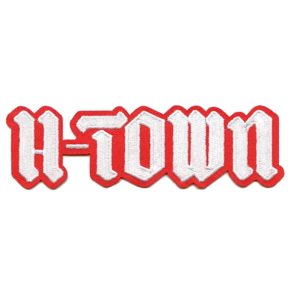 Red H-Town Houston Old English Patch Script Logo Embroidered Iron on