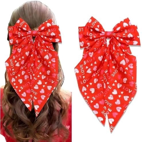Red Hair Bows Valentines Bow Clip For Girls Heart Bow Barrettes With Long Ribbon Tails Love Bowknot Clip Cute Cupid Valentines Day Hair Accessories For Women Girls Date Party Decor