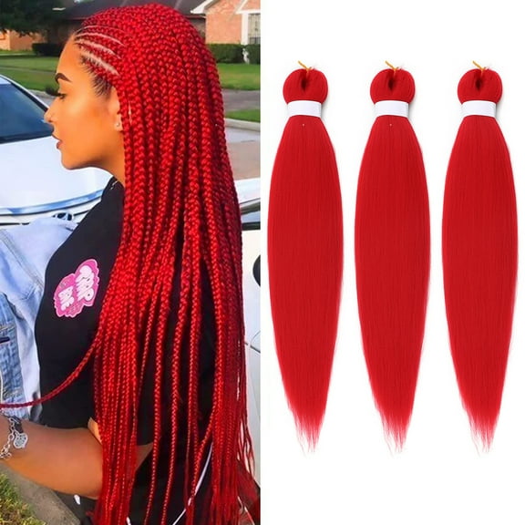 Red Hair Extensions, 26 Inch 3 Packs Braiding Hair Pre Stretched Purple Yaki Braiding Hair Synthetic Hair Colored Braiding Hair Crochet Hair