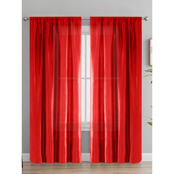 Red Half Blackout Modern Simple Solid Color Finished Curtain With Shiny Satin Finish