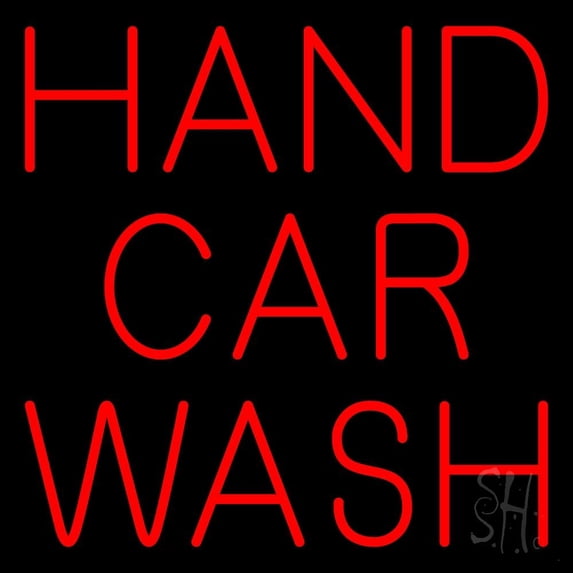 Red Hand Car Wash LED Neon Sign 24 x 24 - inches, Clear Edge Cut Acrylic Backing, with Dimmer - Bright and Premium built indoor LED Neon Sign for automotive store, and mall.