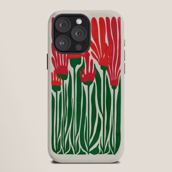 Red Hand Flowers and Green Stems Tough Case for Apple iPhone, Dual ...