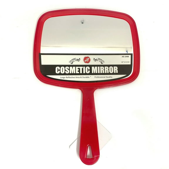Red Hand Held Mirror For Barber Lady Makeup Beauty Cosmetic