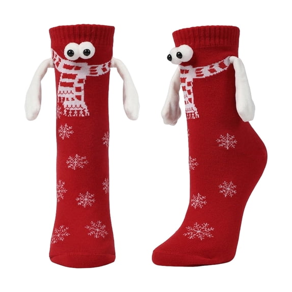 Red Hand Holding Magnetic Socks For Cold Months Christmas Design Long Socks With Sweat Absorbing Material For Various Activities