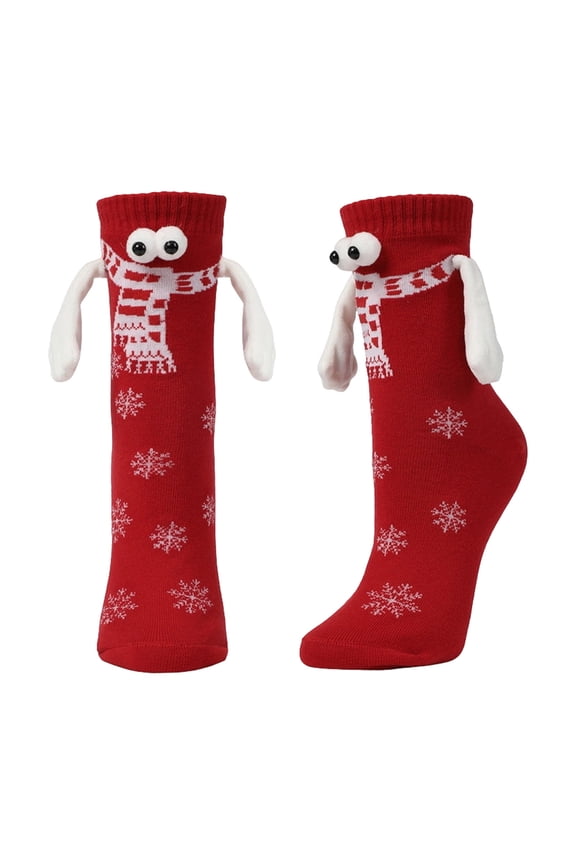 Red Hand Holding Magnetic Socks For Cold Months Christmas Design Long Socks With Sweat Absorbing Material For Various Activities