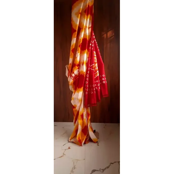 Red Hand Tie & Dye Bandhej Pure Silk Saree