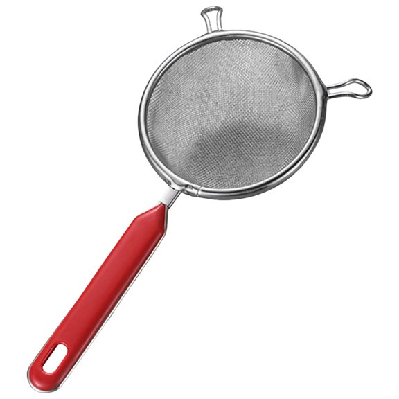 Red Handle Double-Ear Mesh Spoon, Stainless Steel Fine Sieve Strainer, Practical Kitchen Filter Tool
