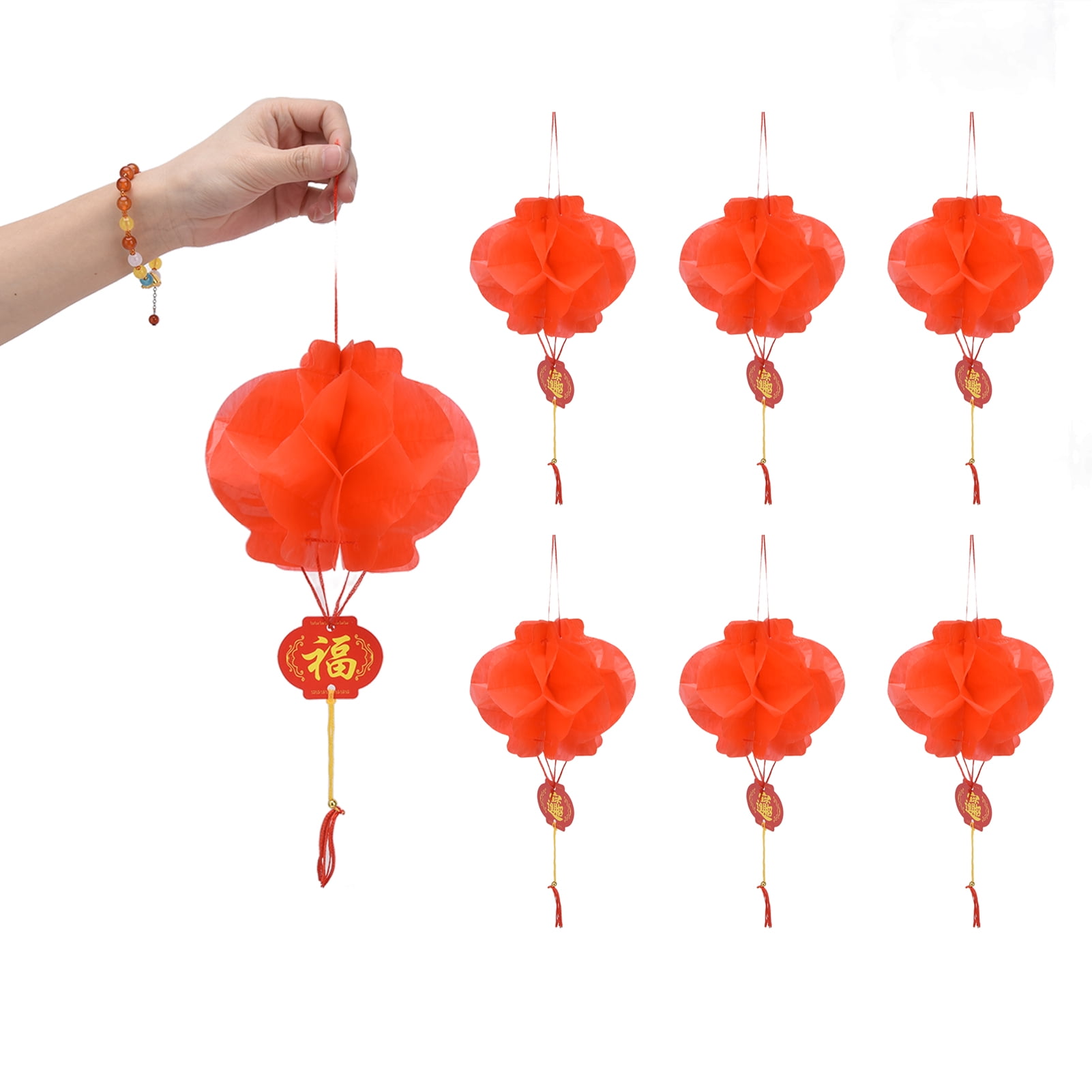 Red Hanging Lanterns, 20 Pieces Red Chinese Chinese Lanterns 15cm Diameter With Tassels Foldable