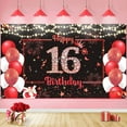 thumbnail image 1 of Red Happy 16th Birthday Banner Decorations for Girls Boys Large Red Black Sweet 16th Birthday Backdrop Sixteen Decorations, 1 of 4