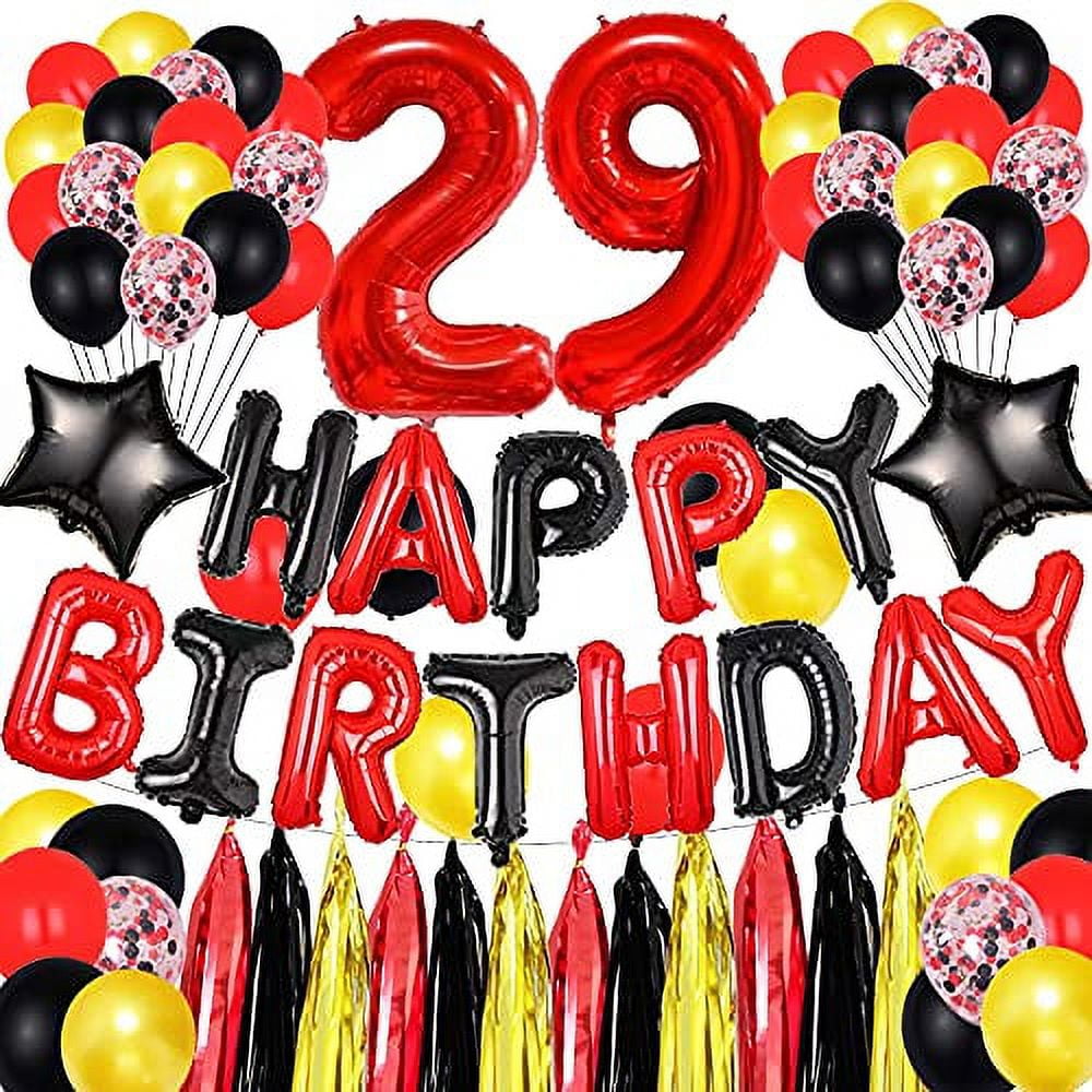 Succris 34TH Birthday Party Decorations Confetti balloons 16inch Red Happy  Birthday Foil Balloons Foil Star balloons Red Black Foil Tassels Number Red  34 
