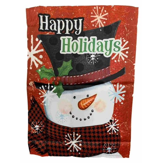Red Happy Holidays Snowman Christmas Decorative Garden Suede Flag 18 x 12.5 Inch