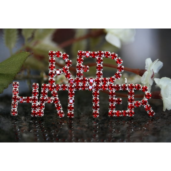 Red Hat Lady rhinestone pin brooch society, "Red Hatter" Word Brooch Rhinestone Red Hat Club Lapel Pin