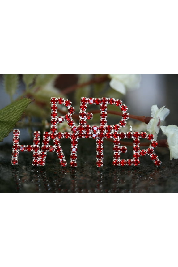 Red Hat Lady rhinestone pin brooch society, "Red Hatter" Word Brooch Rhinestone Red Hat Club Lapel Pin