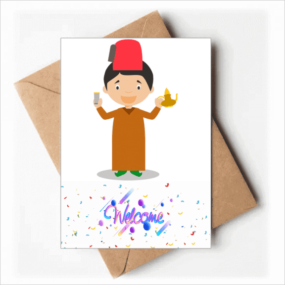 Red Hat Morocco Cartoon Art Deco Fashion Welcome Back Greeting Cards Envelopes Blank