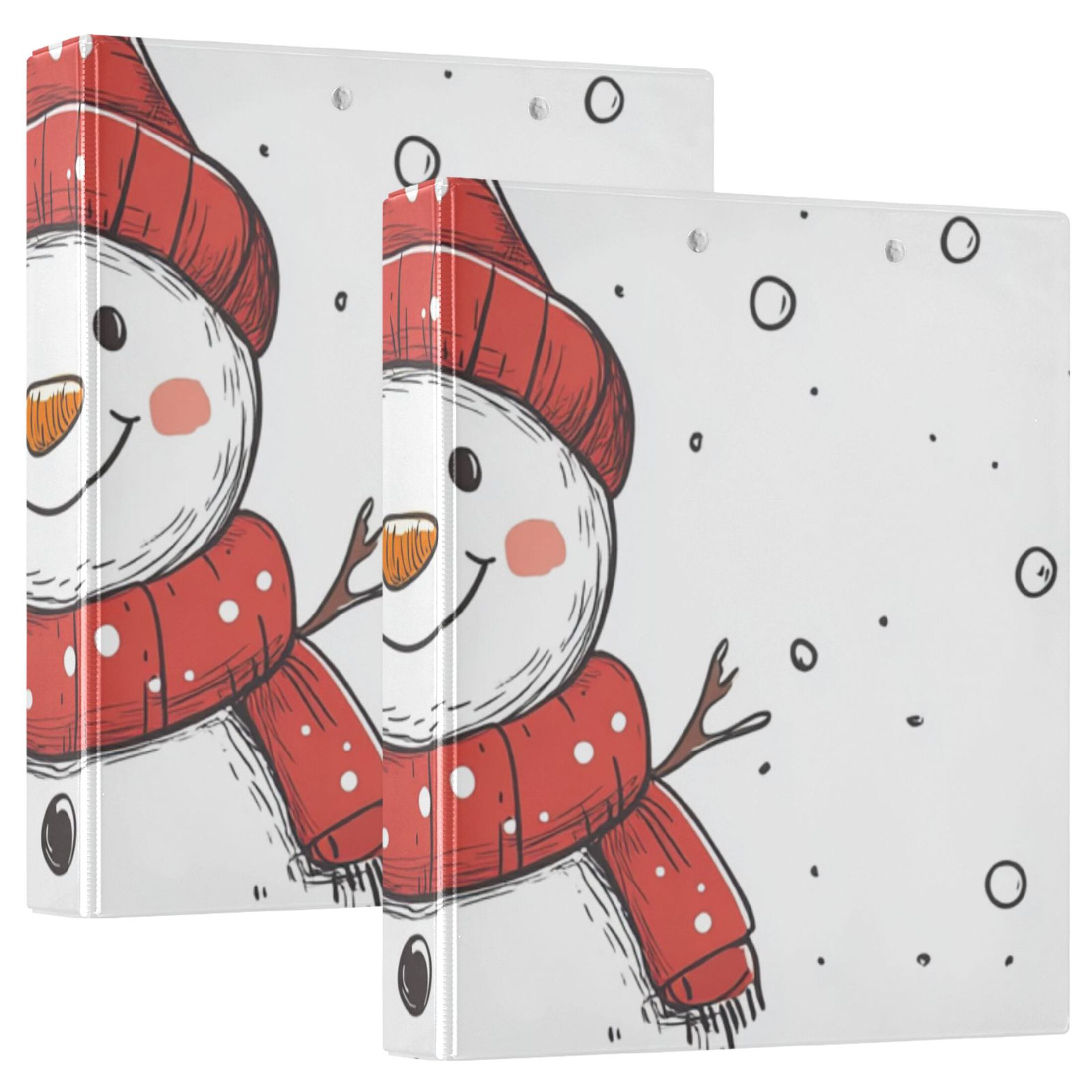 Red Hat Snowman 3 Ring Binders 1.5 inch Hardcover File Folders with Interior Pockets A4 Size Organizer for School Office Hospital