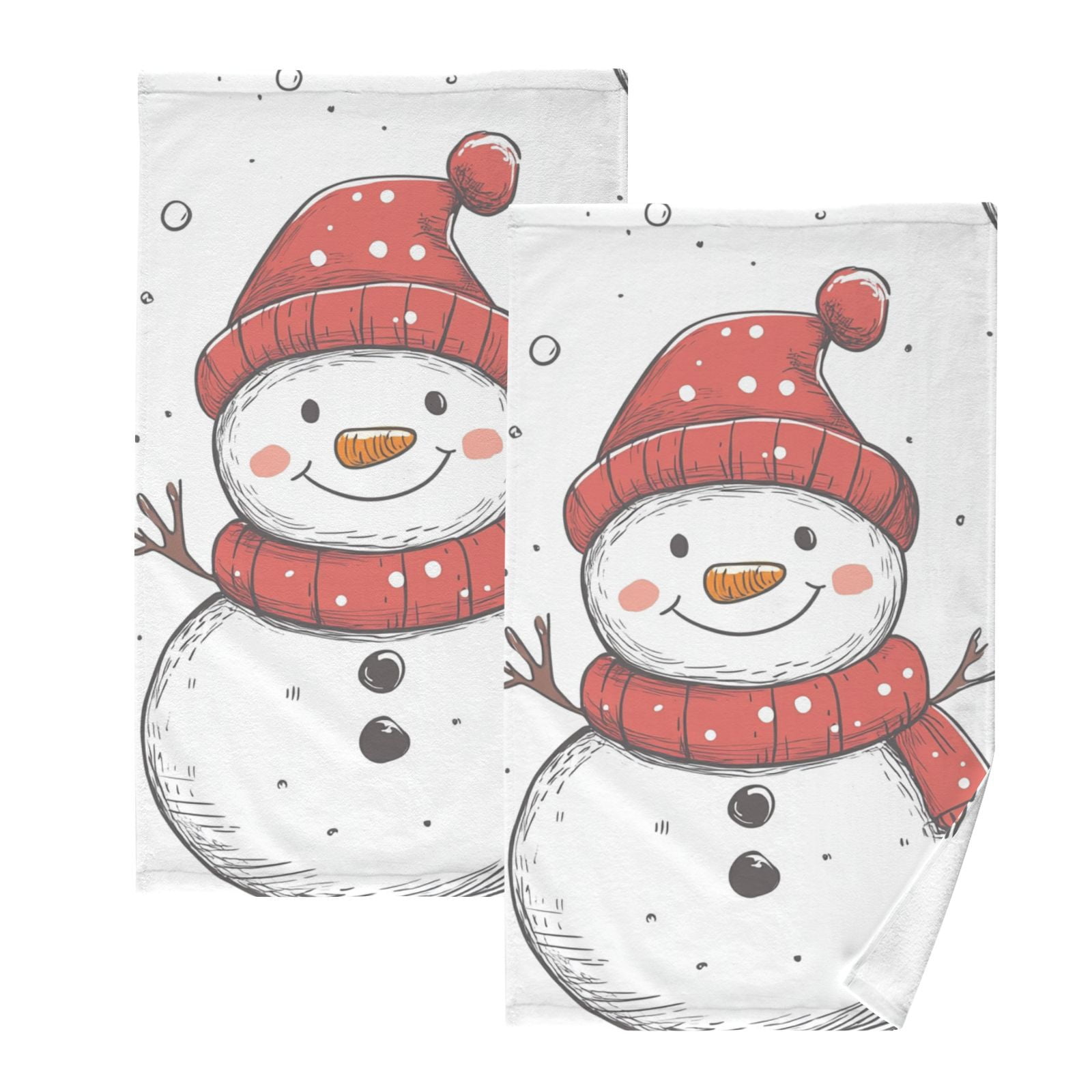 Red Hat Snowman Hand Towels Cotton Bath Towels Large Face Towels Absorbent for Bathroom 2 Packs