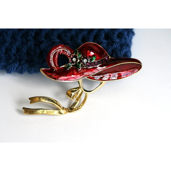 Just Love Jewels Vintage Red Hat Enamel Brooch Pin