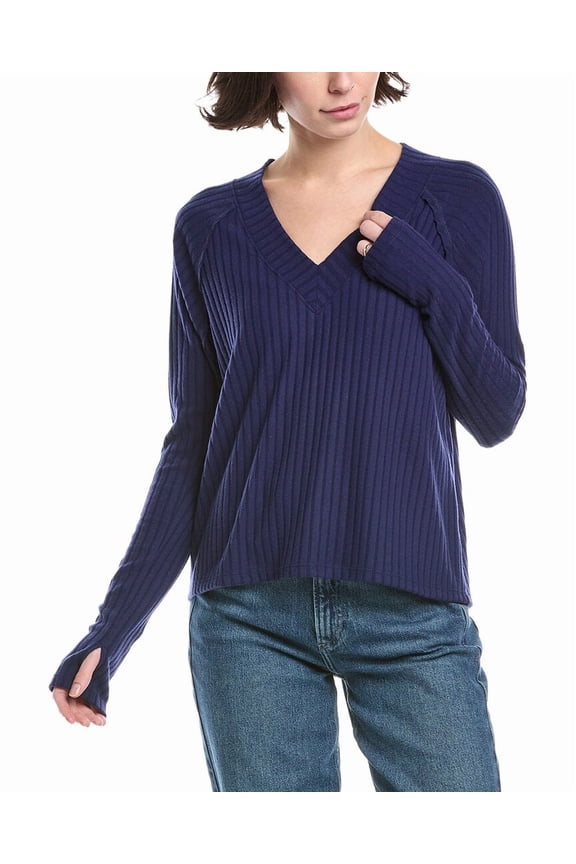 womens V-Neck Sweater, s, Blue