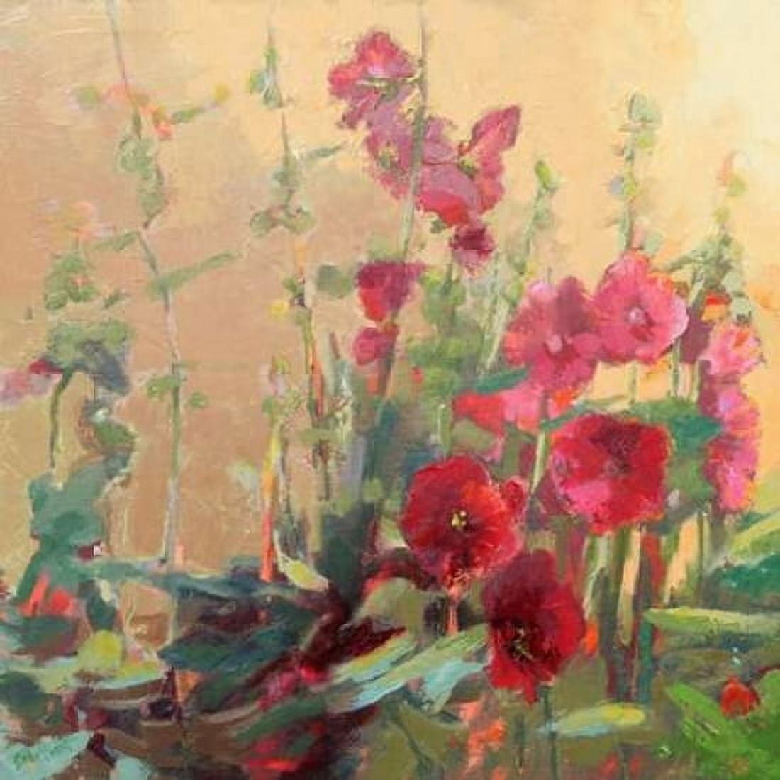 Red Haven Hollyhocks Canvas Art - Beth A Forst (24 x 24)