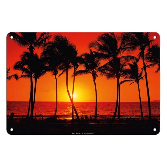 Red Hawaiian Sunset - From an Original Color Photograph by Randy Jay Braun - 8 x 12 inch Vintage Metal Tin Sign