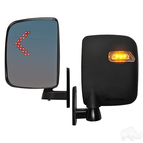 Red Hawk Mirror, Deluxe LED Side, Set of 2, Running/Turn Signal Lights 12-48V, 3 Wire - ACC-1025
