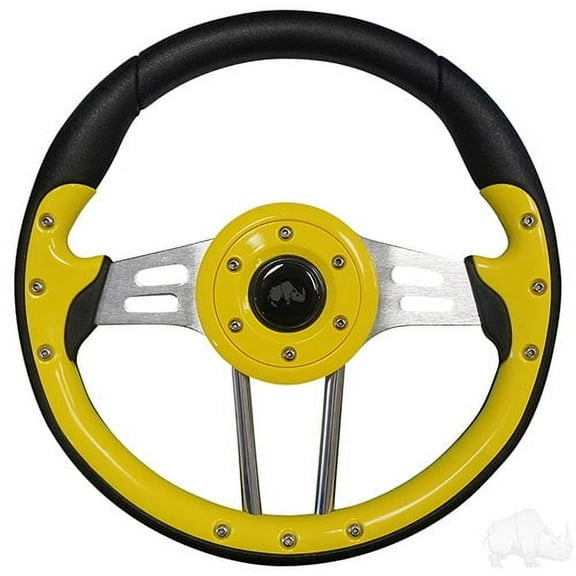 Red Hawk RHOX Steering Wheel, Aviator 4 Yellow Grip/Brushed Aluminum Spokes, 13" Diameter - ACC-SW138