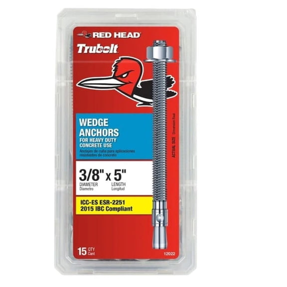 RedHead Wedge Anchor - Zinc Finish Steel - 15 Count, 3/8 In. x 5 In. For Concrete