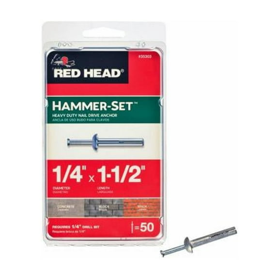 Red Head Hammer-Set 35303 Anchor, 1/4 in Dia, 1-1/2 in L, Steel, Zinc